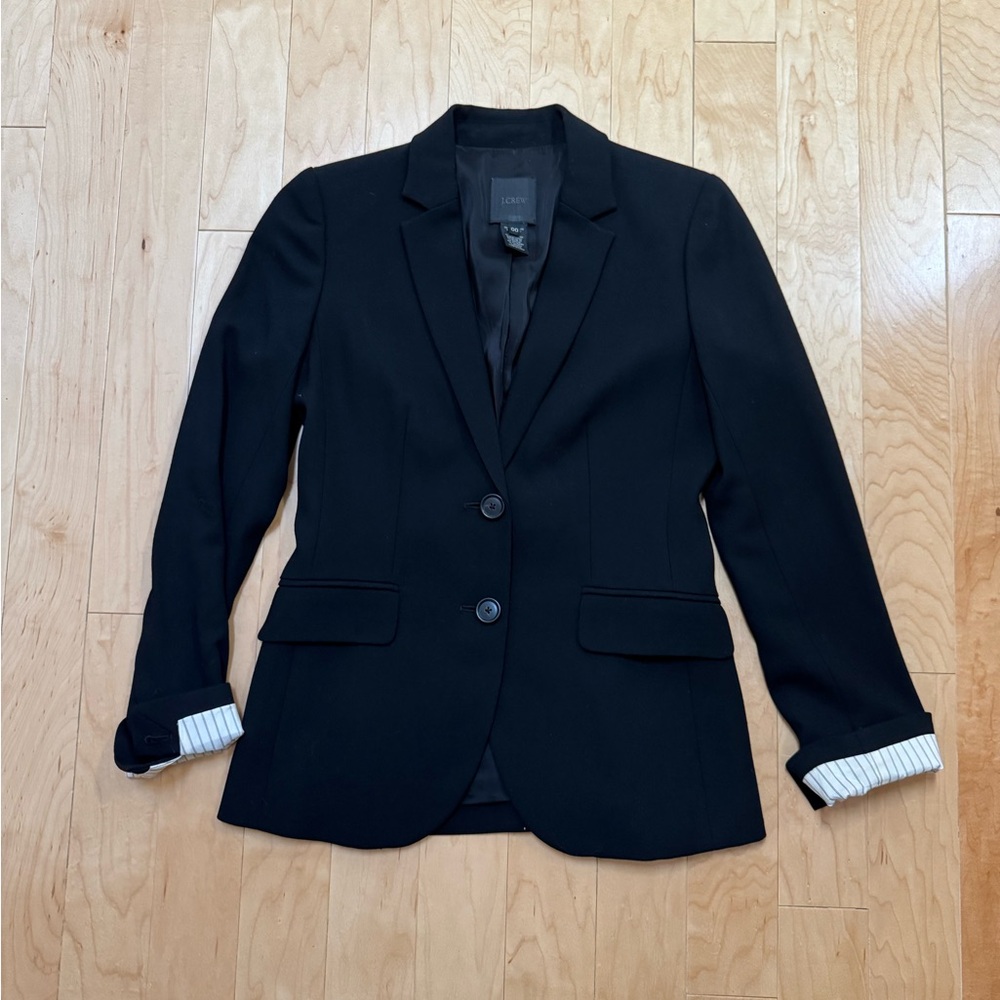 J. Crew Classic Black Blazer with Striped Cuffs